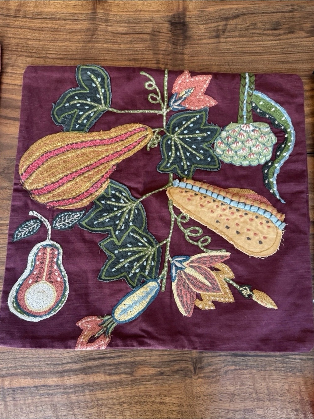 Pottery Barn Burgundy Floral Embroidered Accent Pillow Cover